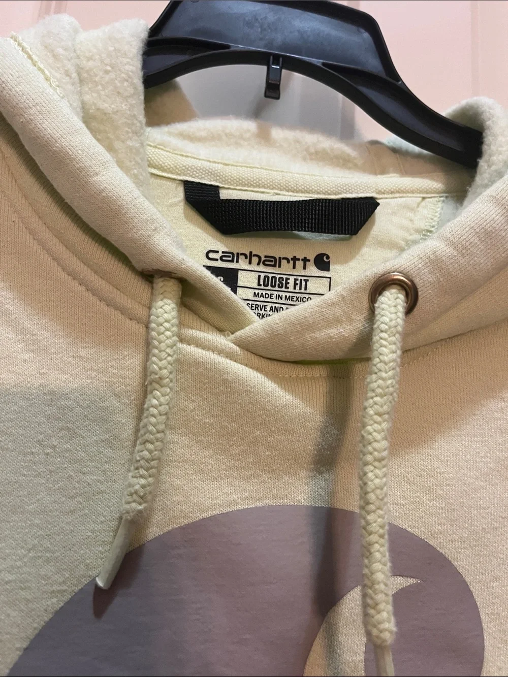 Carhartt Men's Lime Green Loose Fit Hoodie Large Graphic Size Small